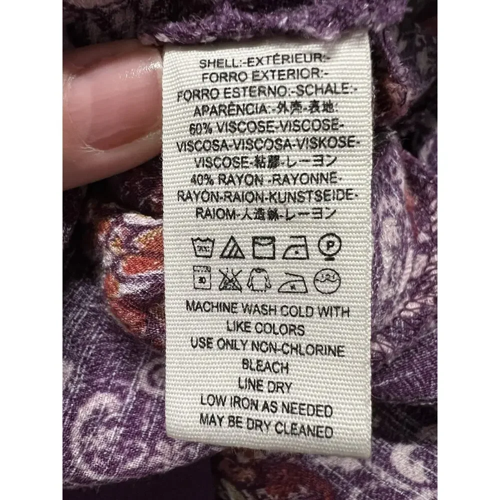 Free People Purple Floral Boho Tunic Top Open Back Bell Sleeve Womens Large - Picture 12 of 12